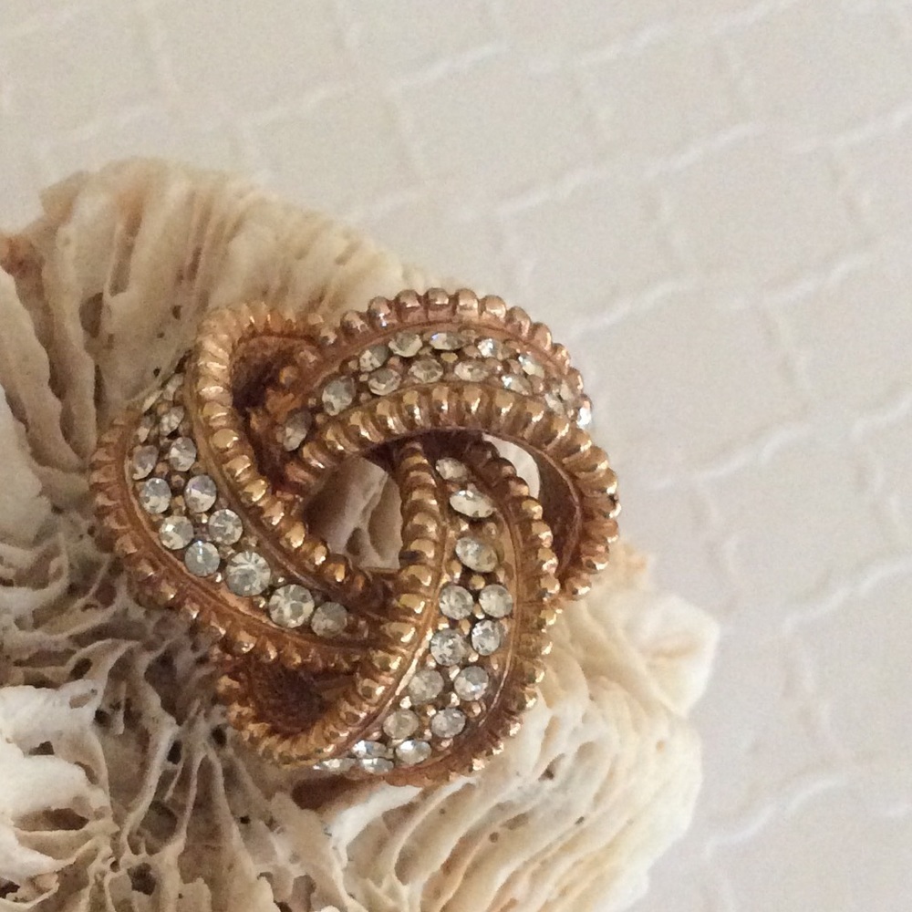 CINER Vintage Gold tone white CZ Celtic Knot Brooch